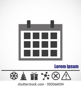 Calendar Icon.Bonus icons: snowflake, Christmas tree, gift, molecule, delete icon and Hazard warning attention sign.