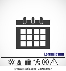 Calendar Icon.Bonus icons: snowflake, Christmas tree, gift, molecule, delete icon and Hazard warning attention sign.