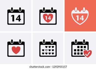 Calendar Icons with 14th date, Vector. Valentine day icon