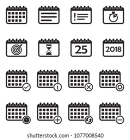Calendar Icons. Black Flat Design. Vector Illustration. 