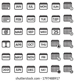 Calendar Icons. Black Flat Design. Vector Illustration.
