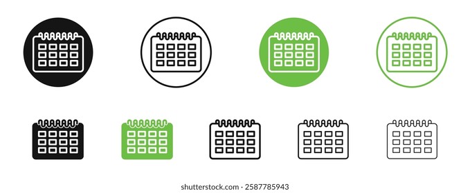 Calendar icons in black and green colors collection