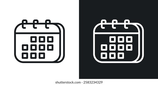 Calendar icons in black and white liner strokes for web design.