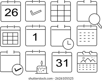 Calendar Icons Collection for Scheduling and Planning Black and White