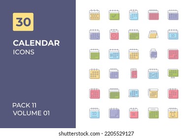 Colección de iconos de calendario. Establecer la línea vectorial con elementos para conceptos móviles y aplicaciones web. Colección de iconos modernos.