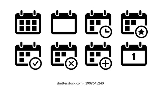 Calendar icons collection. User interface icons for web design. Remider and organizer signs.