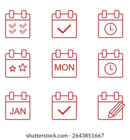 Calendar Icons collection - vector. Calendar symbols isolated. Line style Icon. Flat icon. Editable stroke. Vector Icon
