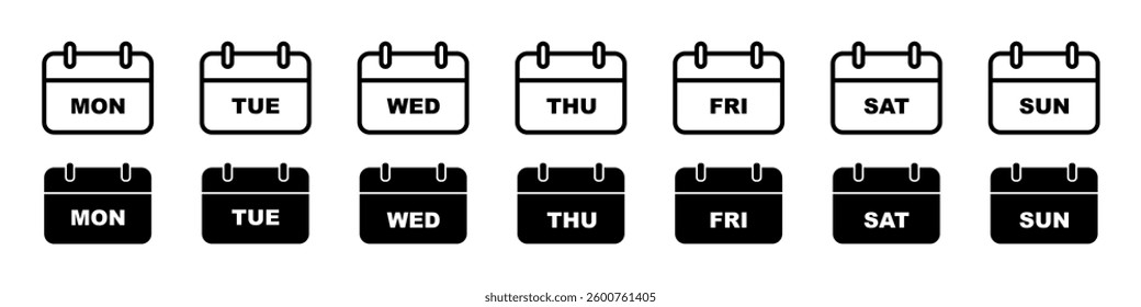 Calendar icons, days of the week. Deadline notice. 
Planning events to celebrate an important day.
Vector illustration.
