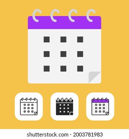 calendar icons are designed in flat styles including line and solid styles and color filled line styles