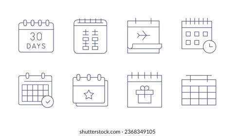 Iconos del calendario. Trazo editable. Con días, calendario.