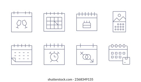Calendar icons. Editable stroke. Containing calendar, delivery date.