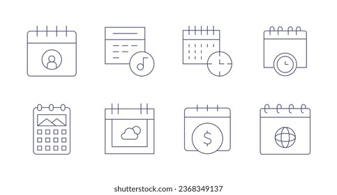 Iconos del calendario. Trazo editable. Conteniendo calendario, dinero, gestión del tiempo.