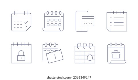 Calendar icons. Editable stroke. Containing calendar, menstrual calendar, smartphone.