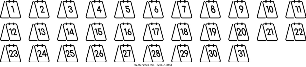 Calendar icons every day, great design for any purposes. Icon symbol. Daily planner. 