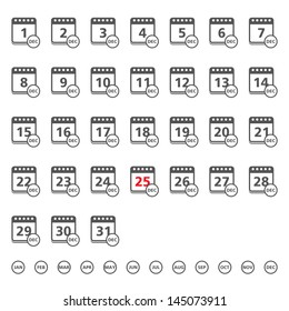 Calendar icons for every day and month, vector eps10 illustration