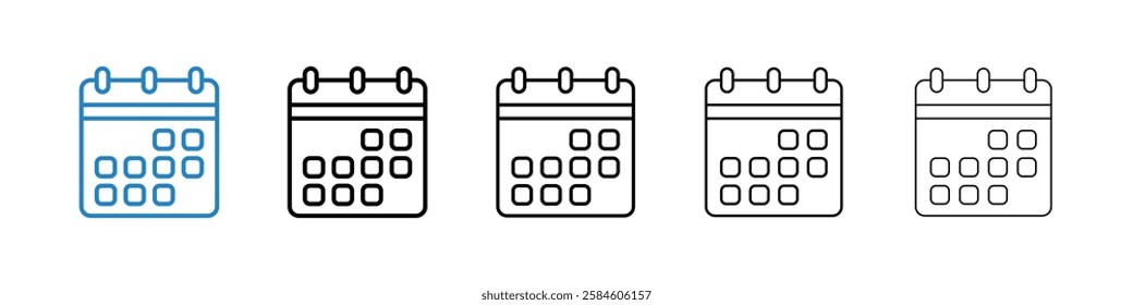 Calendar icons in five different stroke sizes