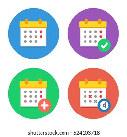 Calendar Icons Flat Vector Set. Time and Seasons Simple Signs. Vector Symbols of  Organizer, Calender, Week, Months, Year, Date Pictogram Color Icons