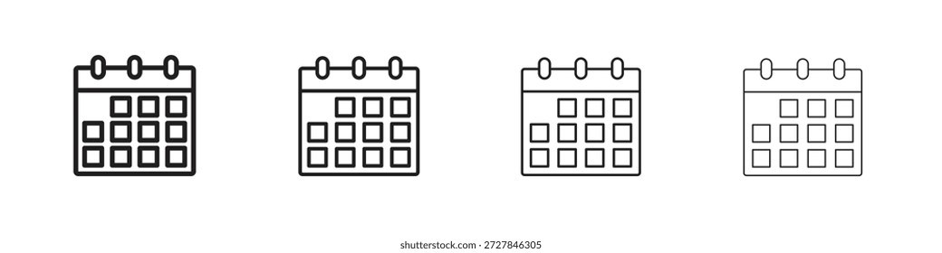 Calendar icons line vector collection. Pixel perfect vector icon