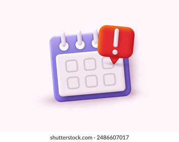 Los iconos del calendario marcan la fecha y la hora de los avisos de reunión del evento. Ilustraciones vectoriales DE Web 3D.