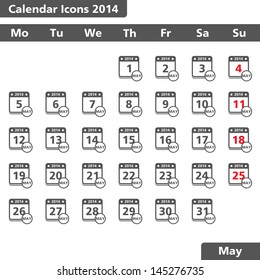 Calendar icons, May 2014, vector eps10 illustration