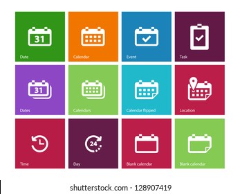 Calendar icons on color background. Vector illustration.