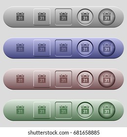 Calendar icons on rounded horizontal menu bars in different colors and button styles