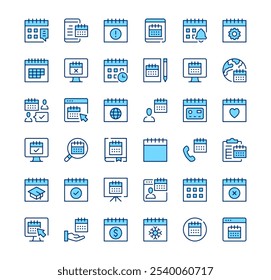 Calendar icons. Outline symbols. Vector blue line icons set