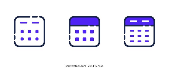 Calendar icons in purple and black for scheduling apps. Perfect for digital calendars, task managers, and productivity tools. - Powered by Shutterstock - Get 15% off with code: PIKWIZARD15