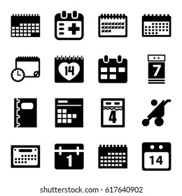 Calendar icons set. set of 16 calendar filled icons such as baby stroller, 14 date, medical appointment