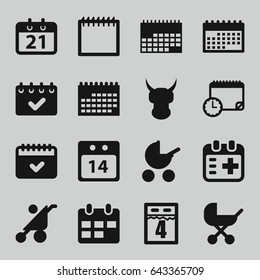 Calendar icons set. set of 16 calendar filled icons such as baby stroller, medical appointment
