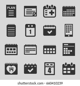 Calendar icons set. set of 16 calendar filled icons such as 14 date, notebook, medical appointment