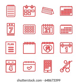 Calendar icons set. set of 16 calendar outline icons such as baby stroller, 14 date, notebook
