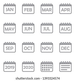 Calendar Icons. Set 2. Gray Flat Design. Vector Illustration.