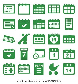 Calendar icons set. set of 25 calendar filled icons such as baby stroller, 14 date, medical appointment