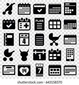 Calendar icons set. set of 25 calendar filled icons such as baby stroller, 14 date, notebook, medical appointment, plan