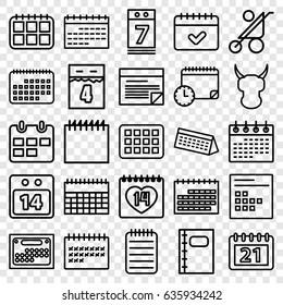 Calendar icons set. set of 25 calendar outline icons such as baby stroller, 14 date, notebook, plan