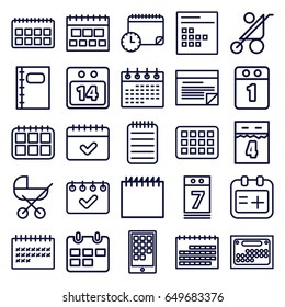 Calendar icons set. set of 25 calendar outline icons such as baby stroller, notebook, medical appointment