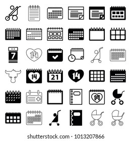 Calendar icons. set of 36 editable filled and outline calendar icons such as 14 date, notebook, plan, baby stroller, helmet
