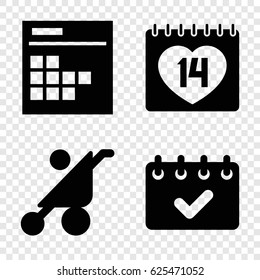 Calendar icons set. set of 4 calendar filled icons such as baby stroller, 14 date