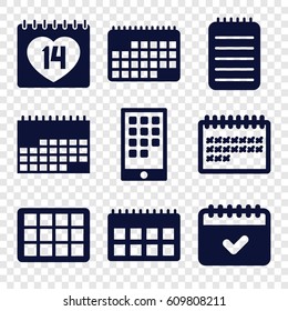 Calendar icons set. set of 9 calendar filled icons such as 14 date