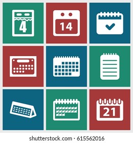 Calendar icons set. set of 9 calendar filled icons such as 