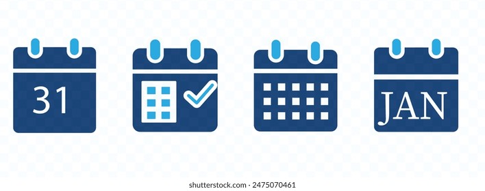 Calendar icons set. Agenda symbol vector isolated on white background.