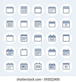 Calendar icons set. Date and Planing, flat design. Organizer symbols collection. Isolated vector illustration.
