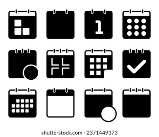 Calendar icons. Set of different calendar icons. Simple calendar signs. Black calendar icons
