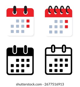 Ícones de calendário definidos com estilos diferentes