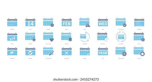 calendar icons set. Set of editable stroke icons.Vector set of calendar