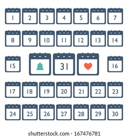 Calendar icons set for every day. Vector illustration
