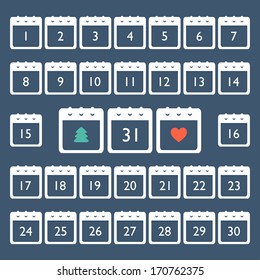 Calendar icons set for every day. Vector illustration