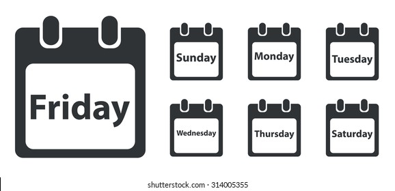 Calendar icons set. Illustration of simple calendar icons vector isolated. Days of sunday, friday and saturday