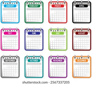 Calendar icons set isolated on white background, Calendar set. Monthly calendar icons Set different color and copy space, isolated on white background. Eps file available. Calendar vector icon.